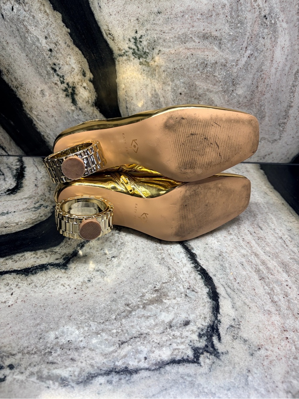Katy Perry The Linksy Gold Metallic Watch Heel Ankle Boots Size 8 - Picture 10 of 10